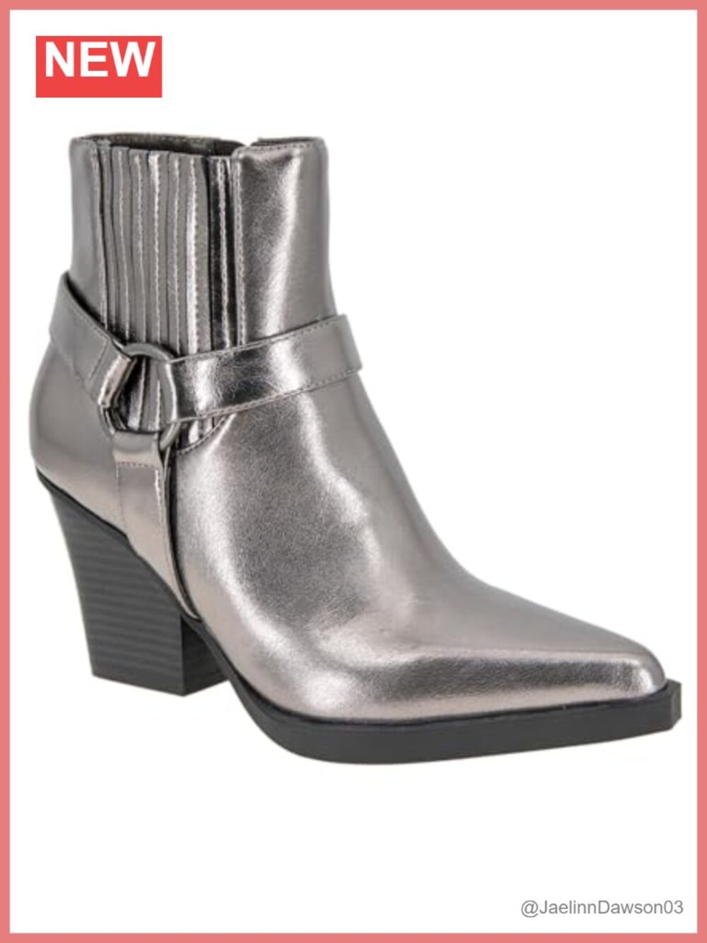 Synthetic Pointed Toe Ankle Booties with Inside Zip Closure and Block Heel